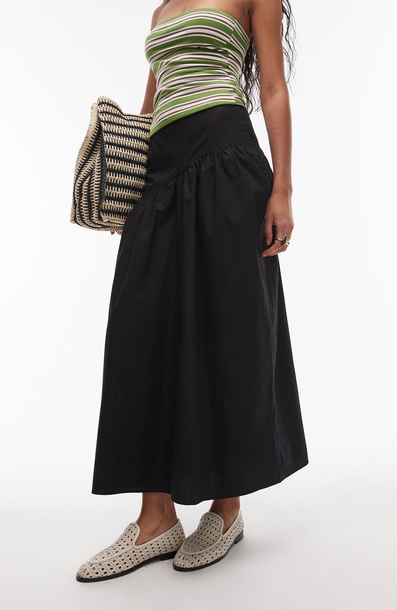 Topshop Cotton Poplin Maxi Skirt, Alternate, color, Black