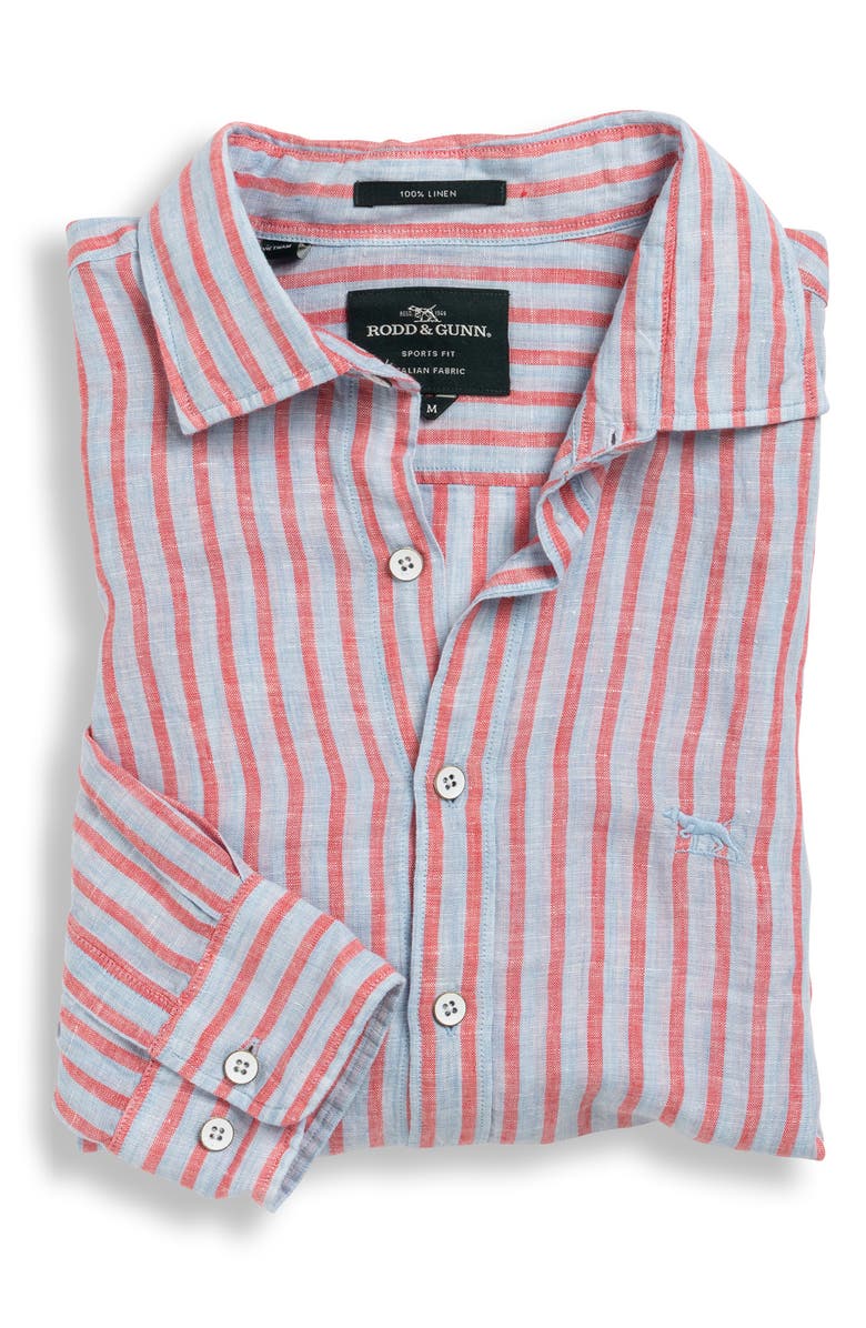 Rodd & Gunn Mclean Park Stripe Linen Button-Up Shirt, Alternate, color, Sky