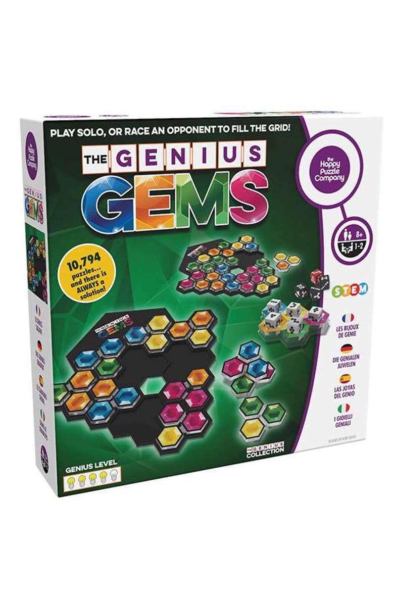 Mukikim Genius Gems. The 10794 Solution STEM Puzzle Game! Roll The Dice & Race Your Opponent to Fill The Grid by Using Different Shapes! Promotes Problem Solving Training, Alternate, color, Genius Gems