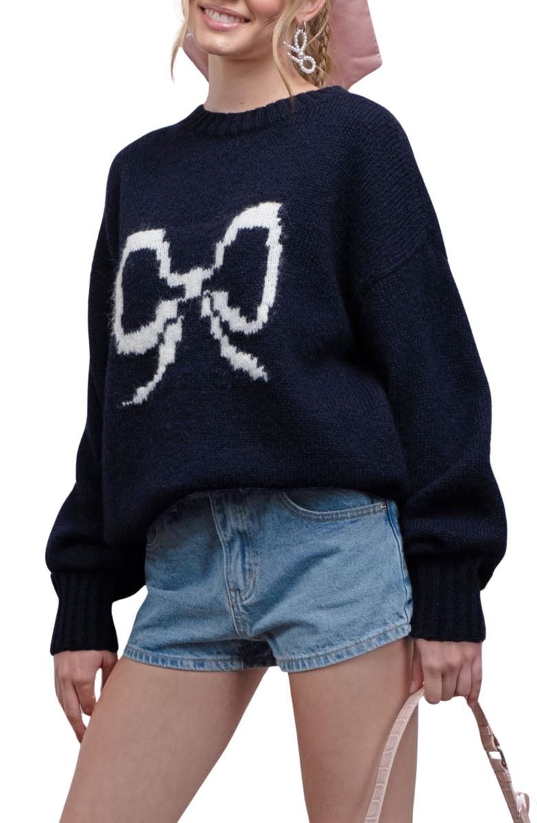 Blu Pepper Bow Sweater, Alternate, color, Navy