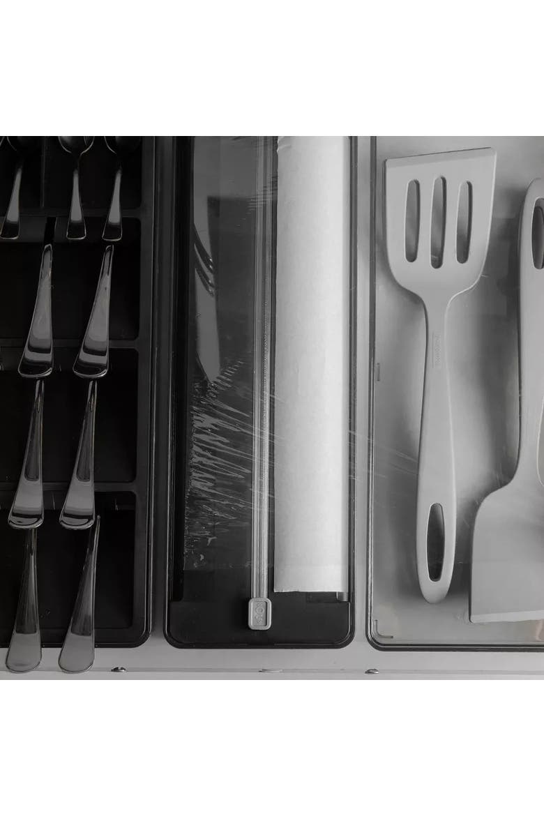 Compact Transparent Kitchen Wrap Dispenser with Cutter, Alternate, color, Black