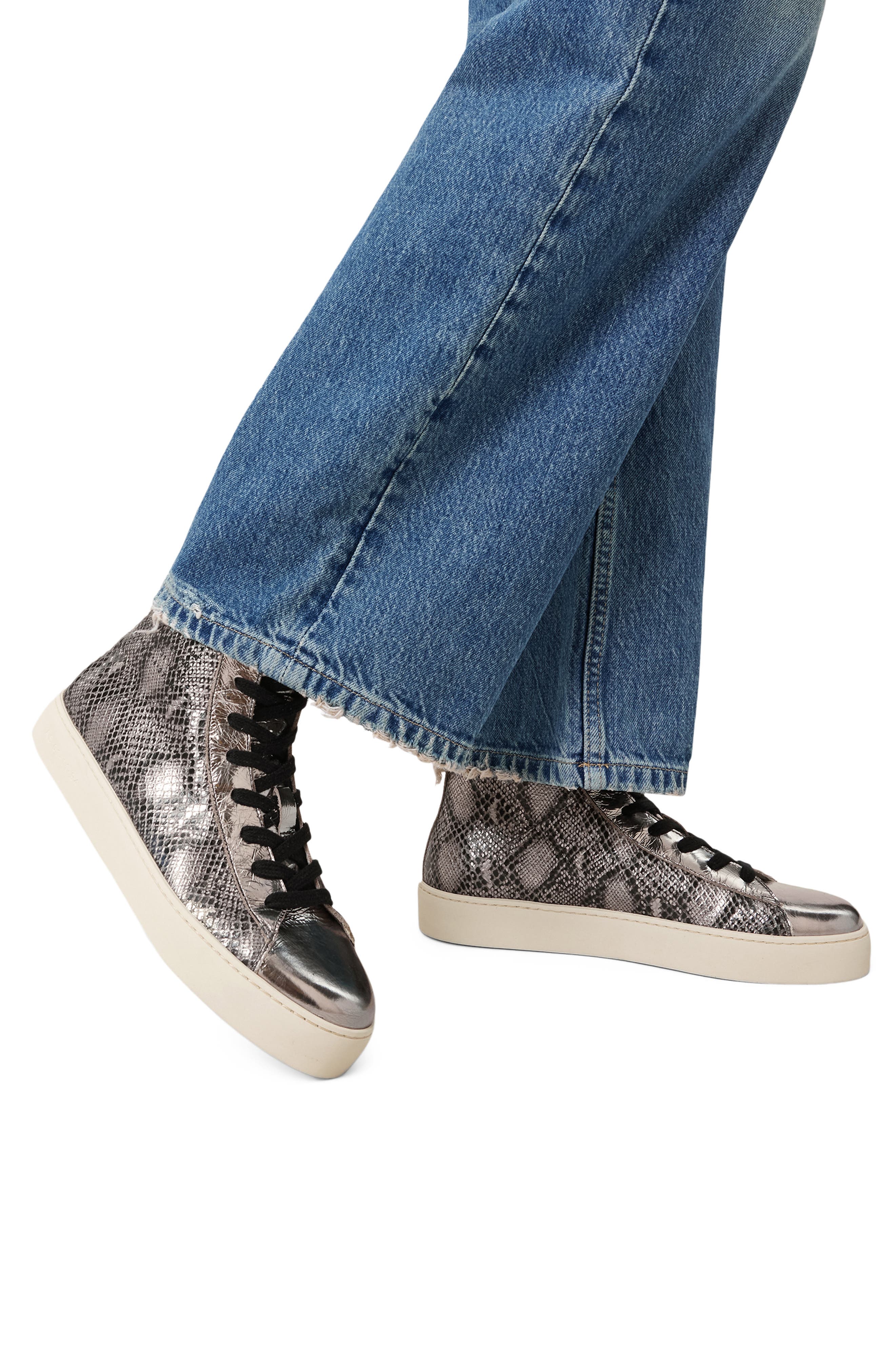 Tana Metallic High Top Sneaker, Alternate, color, SILVER/ BLACK
