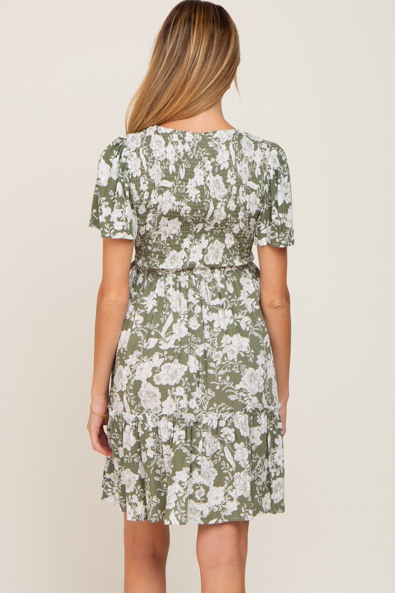Floral Smocked Ruffle Accent Dress, Alternate, color, Light Olive