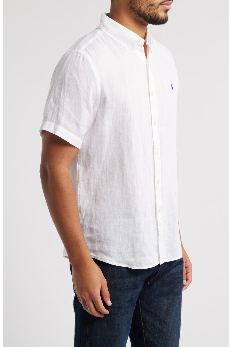 Piece Dye Linen Short Sleeve Button-Down Shirt, Alternate, color, CERAMIC WHITE