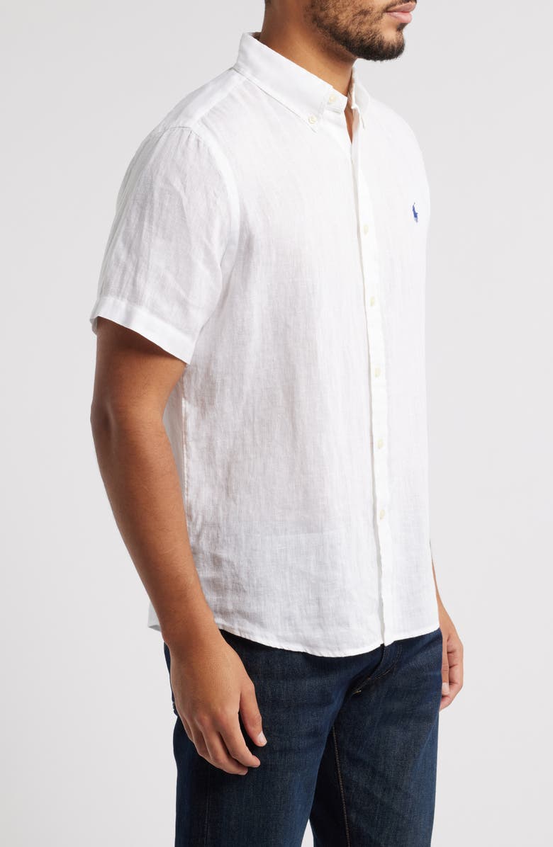 Polo Ralph Lauren Piece Dye Linen Short Sleeve Button-Down Shirt, Alternate, color, White