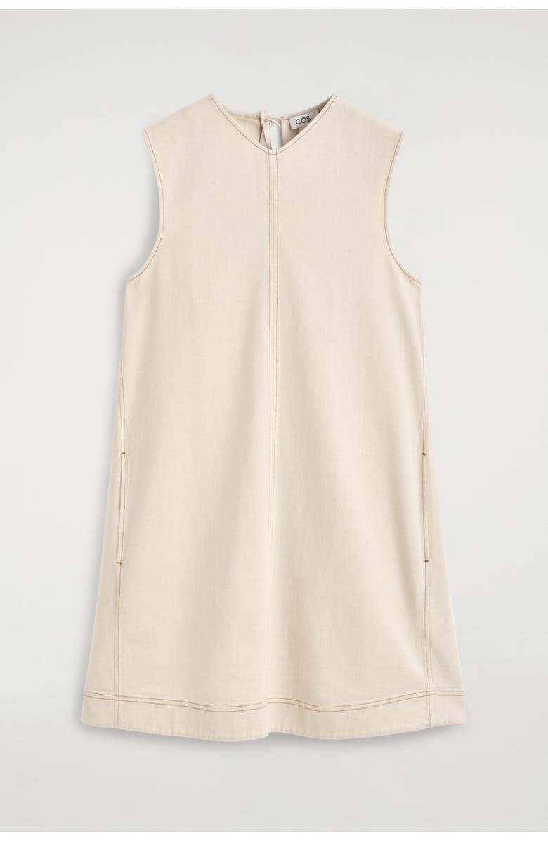 COS V-neck Open-back Denim Mini Dress, Alternate, color, Ecru