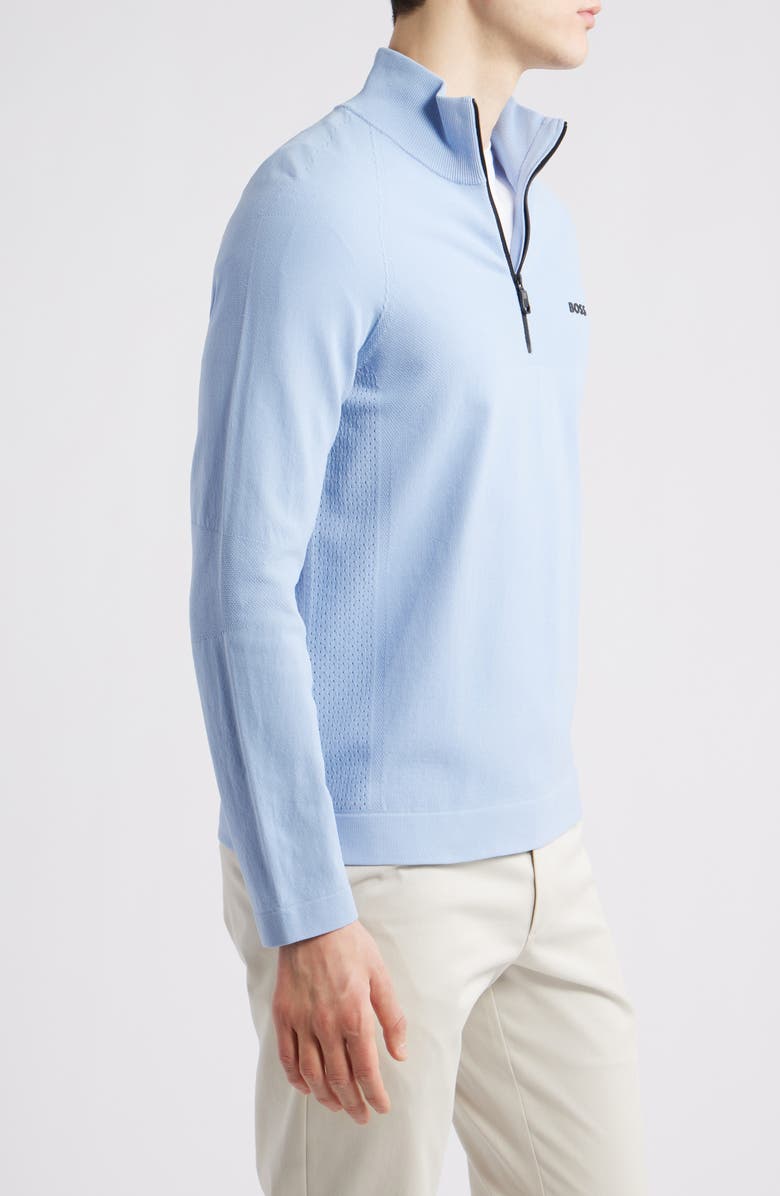 BOSS Seamless Tech Quarter Zip Stretch Sweatshirt, Alternate, color, Open Blue