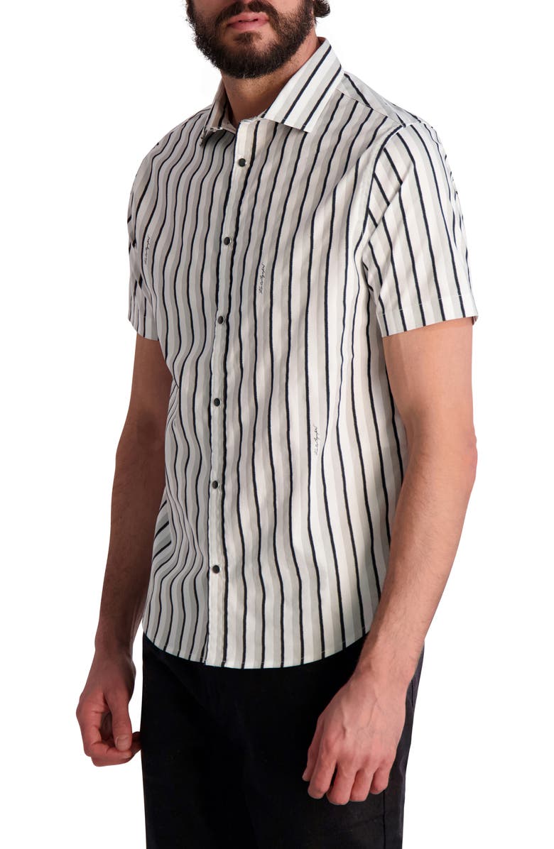 KARL LAGERFELD PARIS Stripe Short Sleeve Button-Up Shirt, Alternate, color,