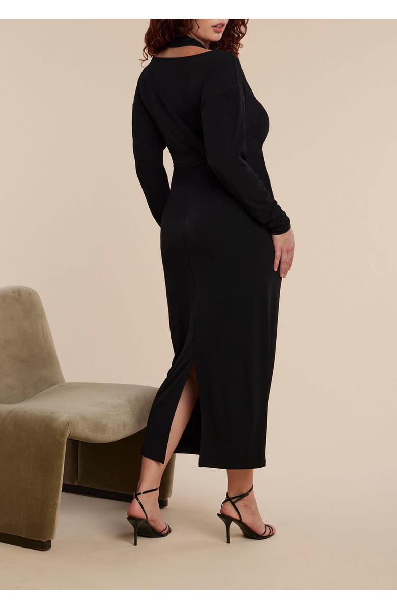 ELOQUII Maxi Dress With Halter Layer, Alternate, color, Black Onyx