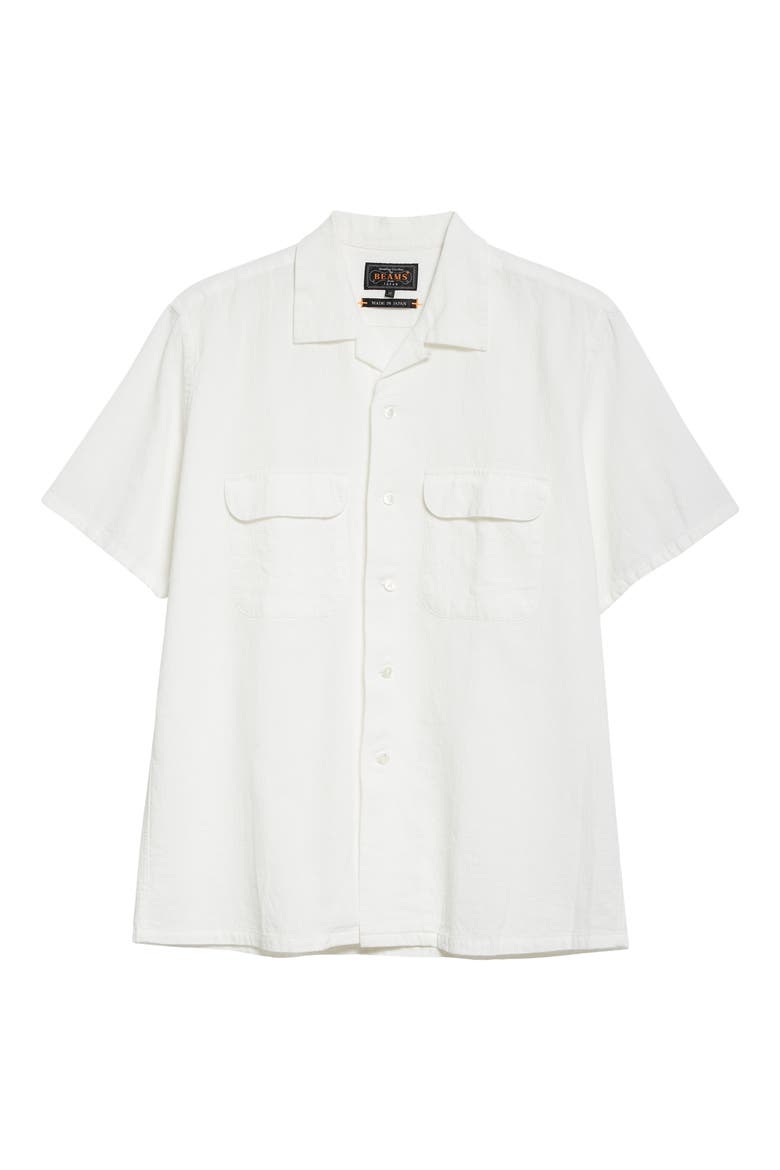 Cotton & Linen Short Sleeve Button-Up Shirt, Alternate, color, WHITE