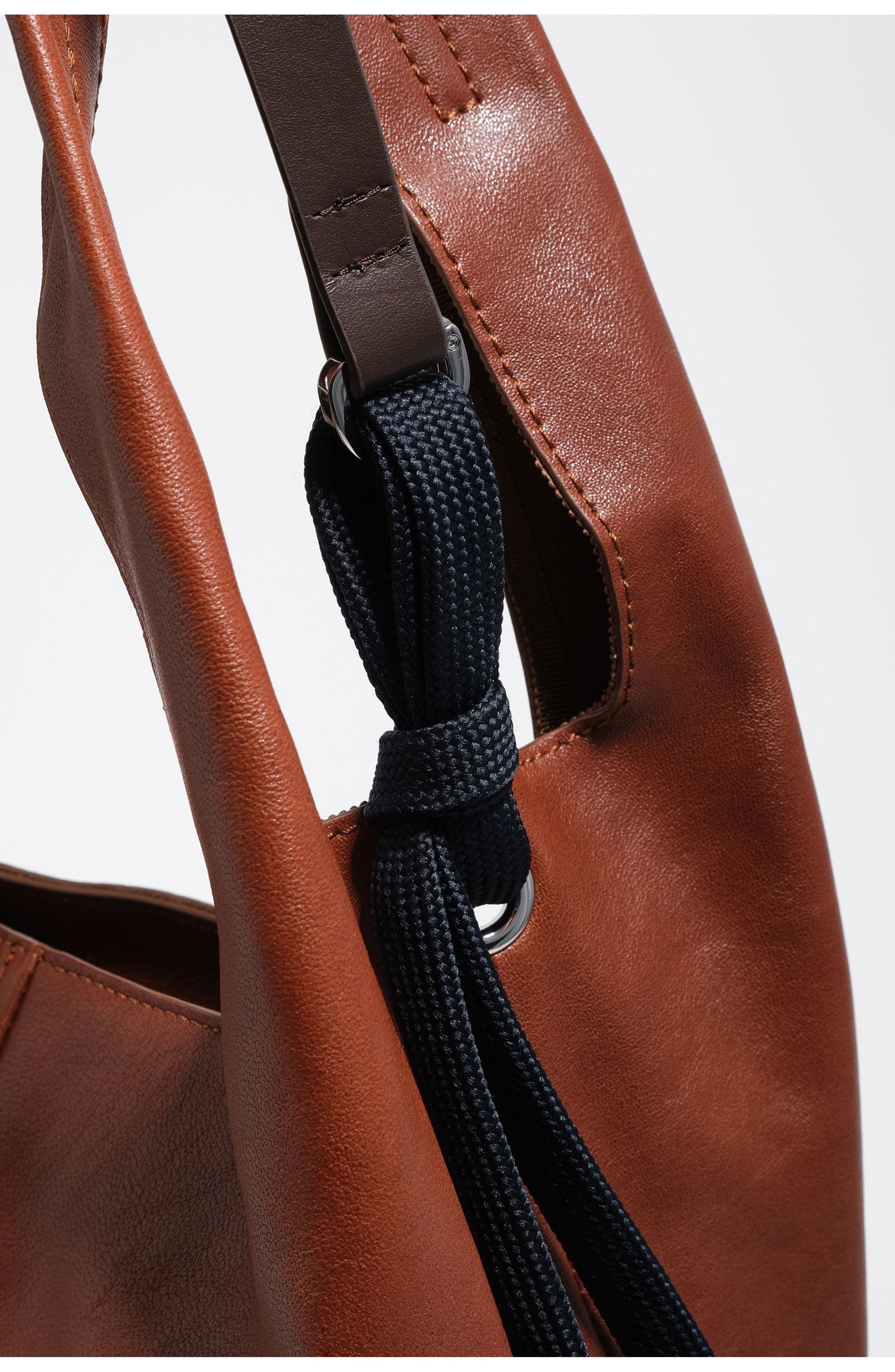 Bimba y Lola Large Leather Paper Shoulder Bag, Alternate, color, Black