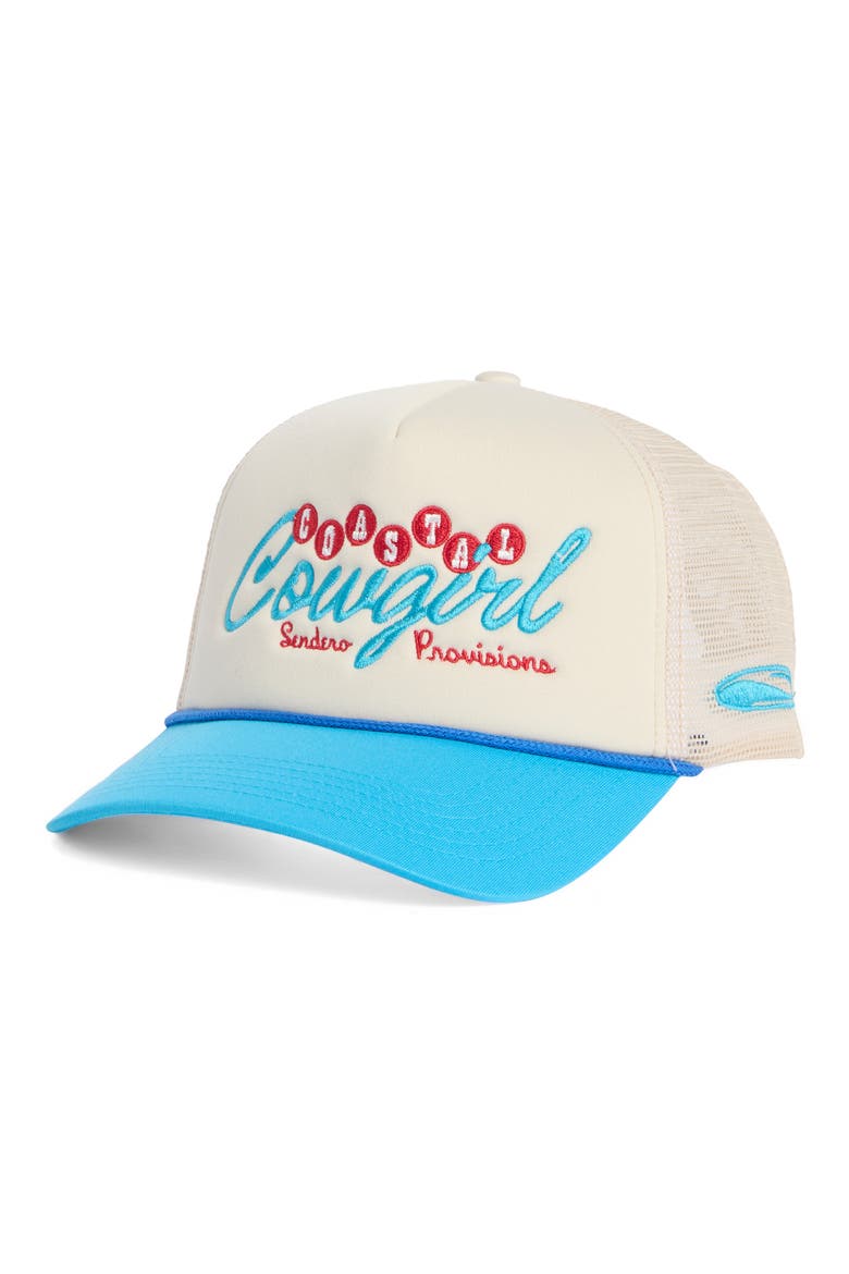 Coastal Cowgirl Trucker Hat, Main, color, WHITE / BLUE