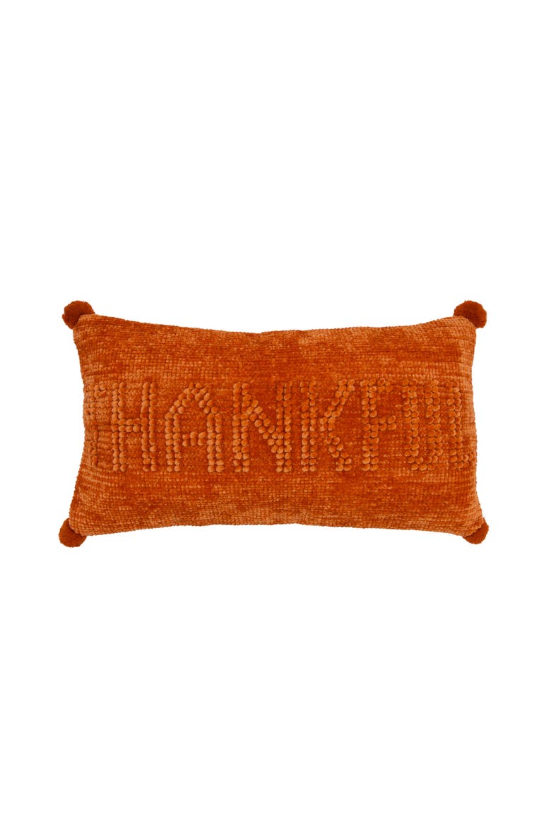 Lux Thankful Harvest Tufted Cozy and Poms Throw Pillow 26" x 14", Main, color, Orange