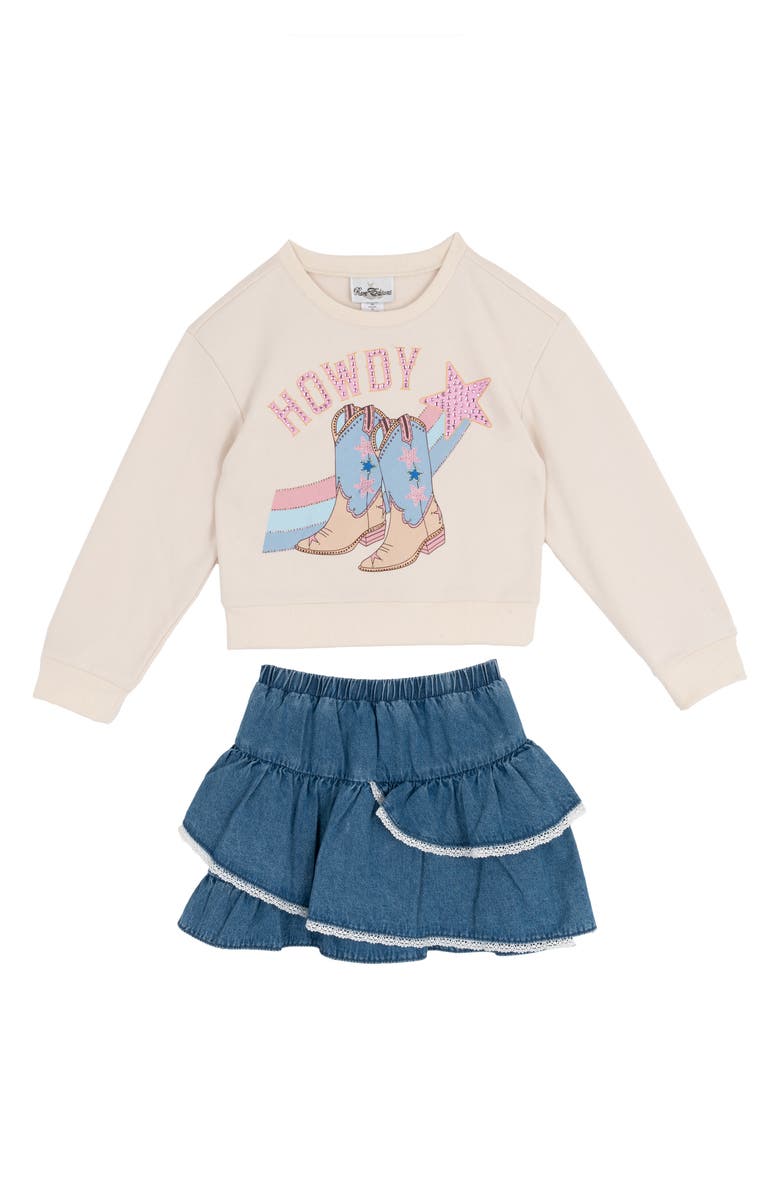 Tween Diva Kids' Western Sweatshirt & Ruffle Skirt Set, Main, color, 