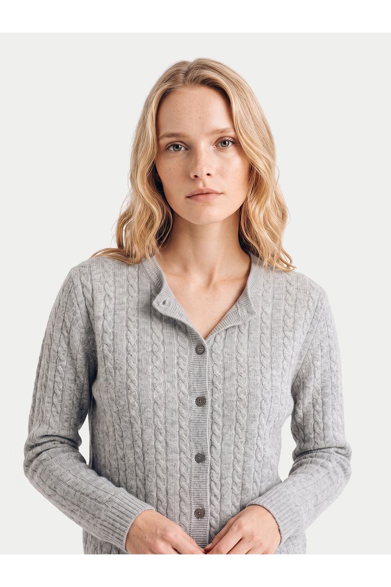 Cashmere Round-neck Cable Cardigan, Alternate, color, high rise