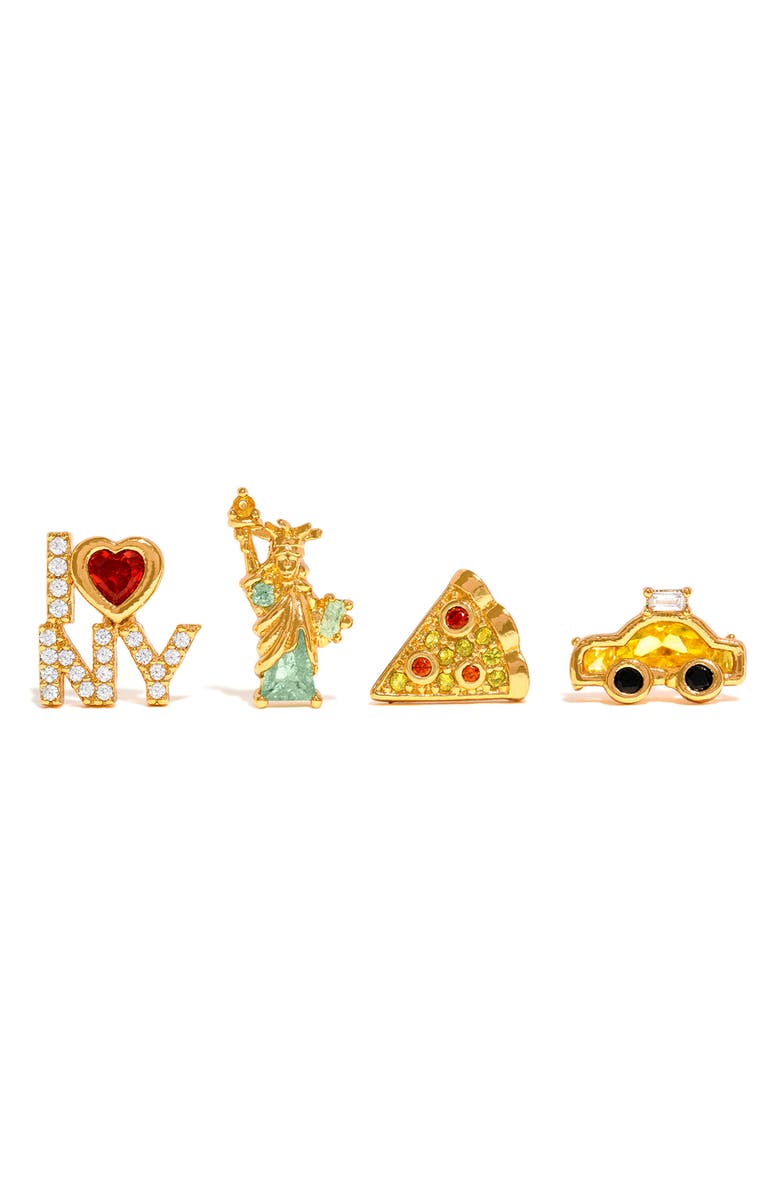 Girls Crew Big Apple Set of 4 Assorted Single Stud Earrings, Main, color, Gold