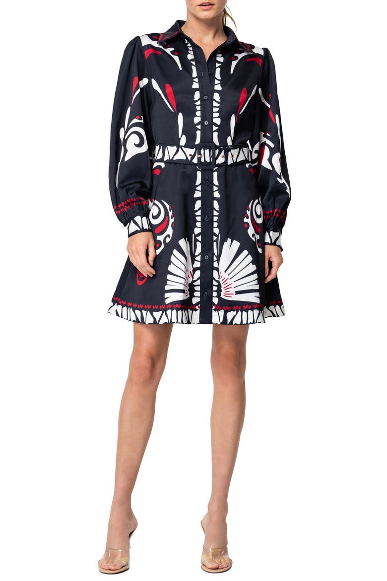 Billy Long Sleeve Satin Shirtdress, Main, color, BLACK RED