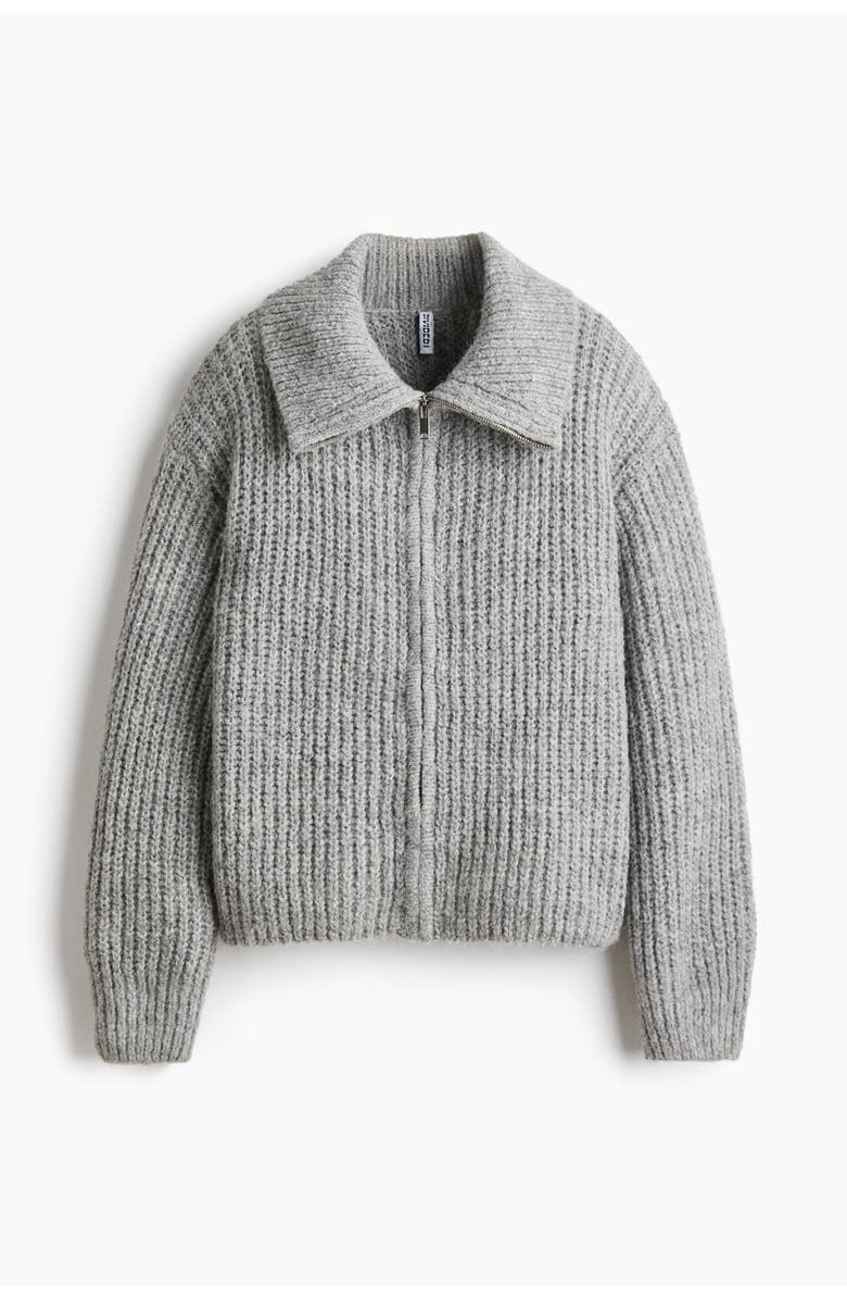 H&M Cardigan with zipper, Alternate, color, Light Gray Melange