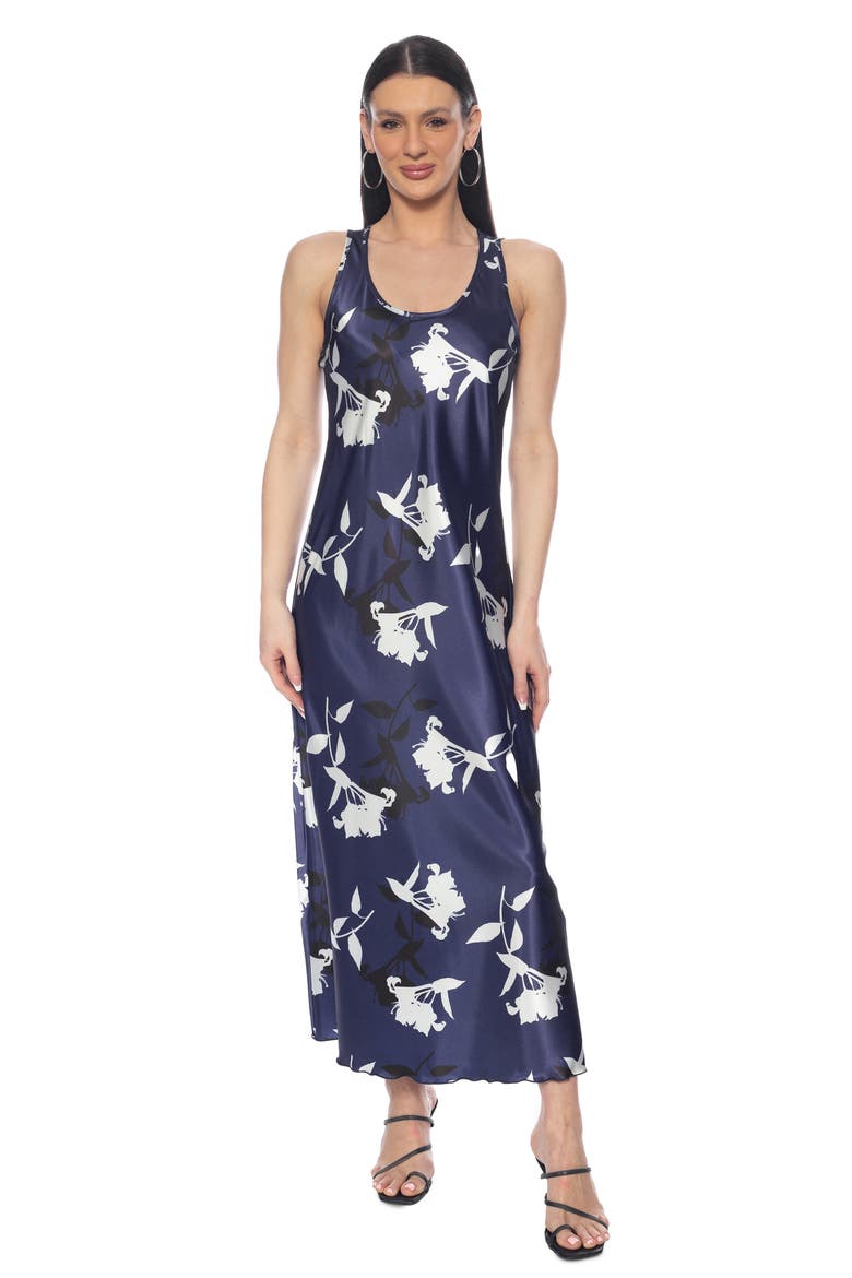 Twist Knit & Satin Midi Dress, Alternate, color, NAVY/WHITE