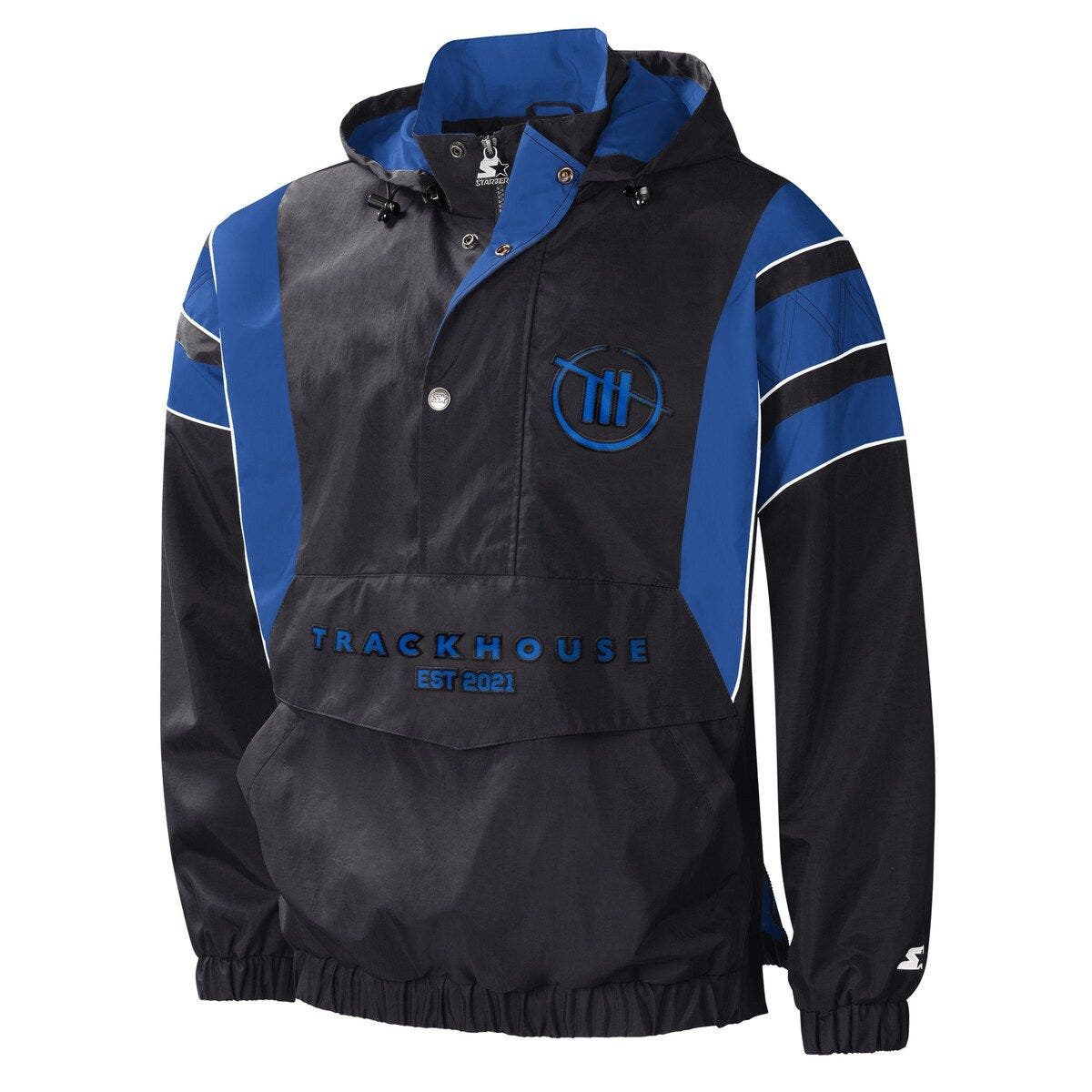Men's Starter Black/Royal TRACKHOUSE RACING Impact Half-Snap Pullover Jacket - image 2