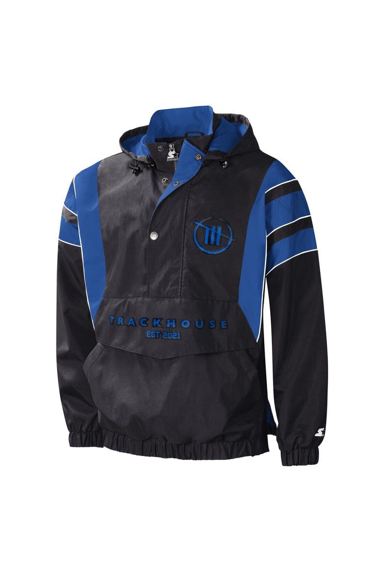 Men's Starter Black/Royal TRACKHOUSE RACING Impact Half-Snap Pullover Jacket, Alternate, color, Black