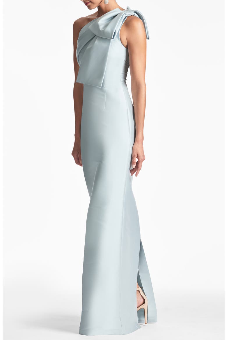 Bonnie Bow One-Shoulder Mikado Gown, Alternate, color, ASH BLUE