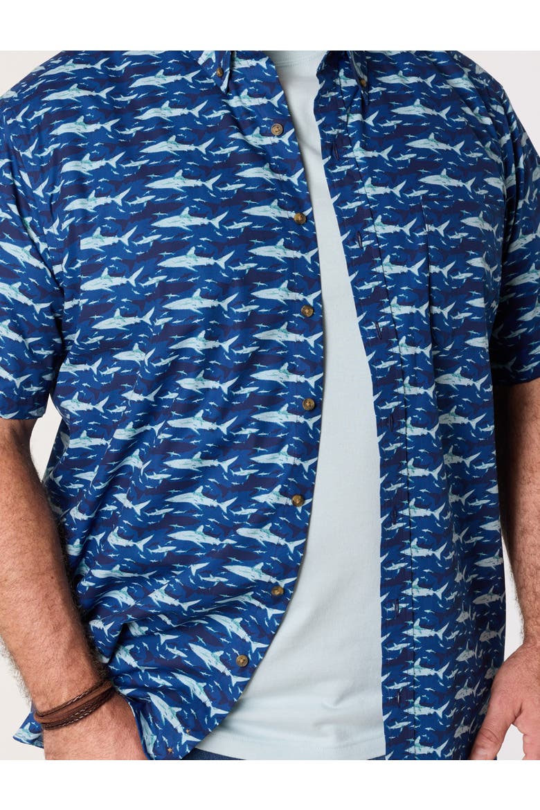 Big & Tall Easy-Care Shark Print Sport Shirt V2, Alternate, color, BLUE