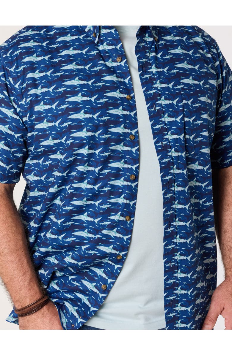 Harbor Bay by DXL Big & Tall Easy-Care Shark Print Sport Shirt V2, Alternate, color, Blue
