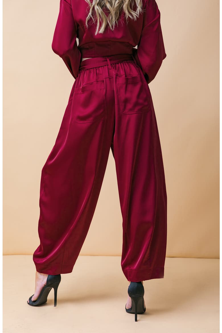 Belted Satin Balloon Pants, Alternate, color, RUBY