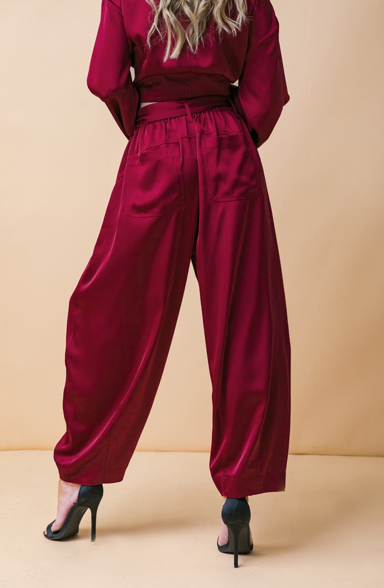 FLYING TOMATO Belted Satin Balloon Pants, Alternate, color, Ruby