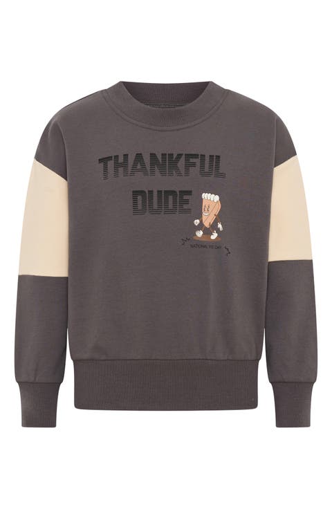 Kids' Thankful Dude Colorblock Cotton Graphic Sweatshirt (Toddler & Little Kid)