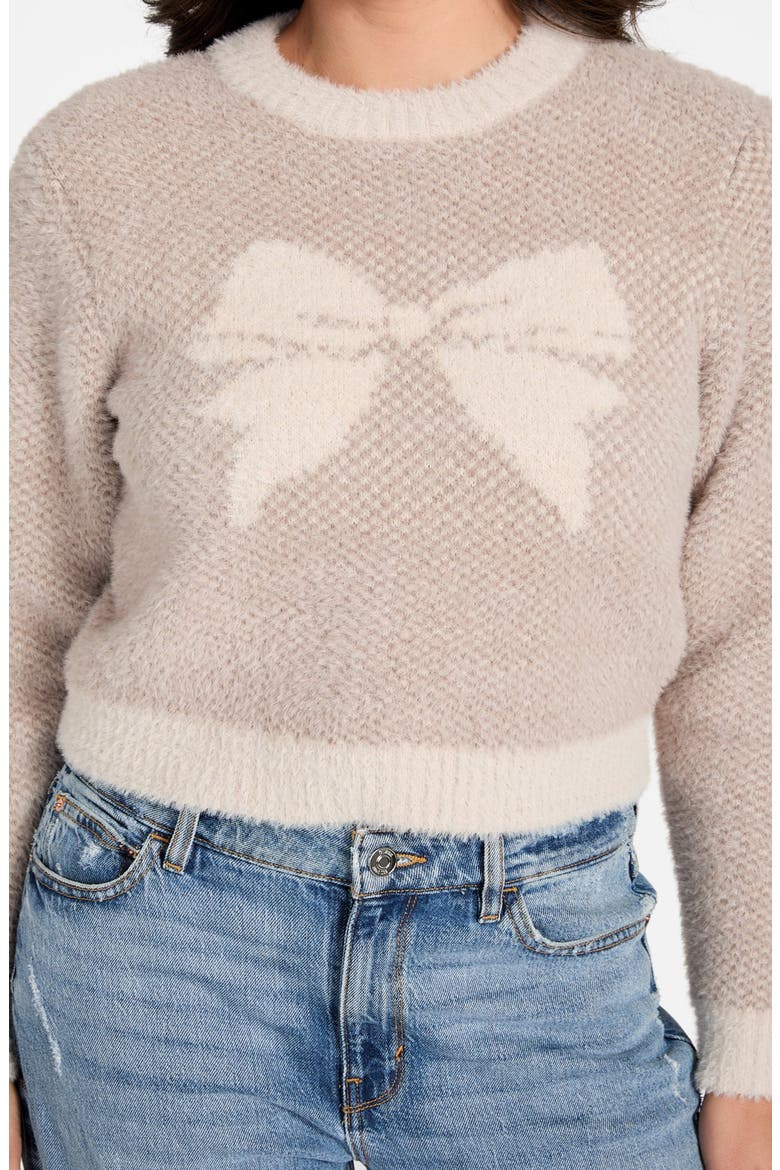 Bow Jacquard Crop Sweater, Alternate, color, BEIGE