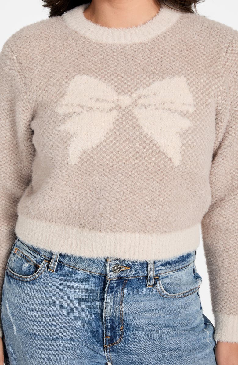 GUESS Bow Jacquard Crop Sweater, Alternate, color, Beige