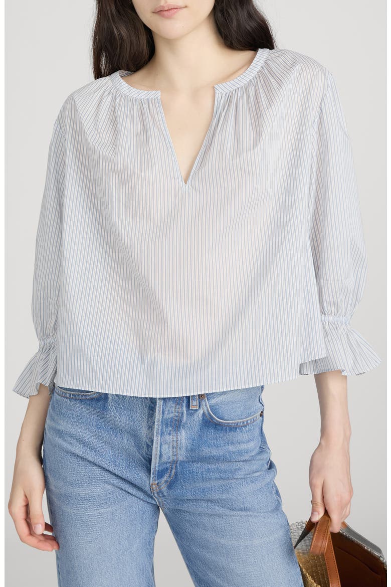 Poet Stripe Bell Sleeve Cotton Top, Main, color, OCEAN BLUE MULTI
