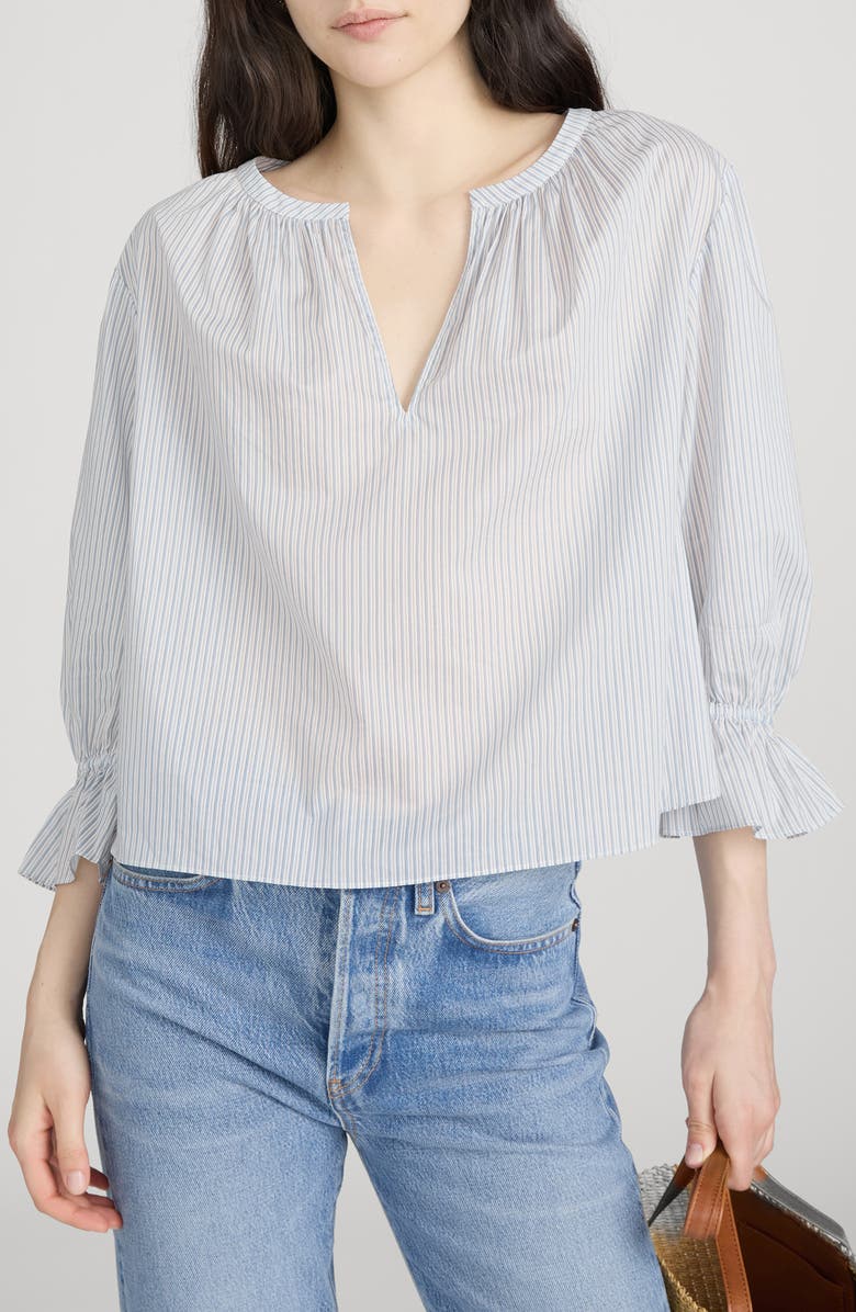 FRAME Poet Stripe Bell Sleeve Cotton Top, Main, color, Ocean Blue Multi