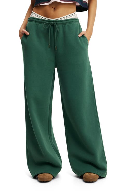 Women's Active Plush Tie Waist Wide Leg Sweatpant