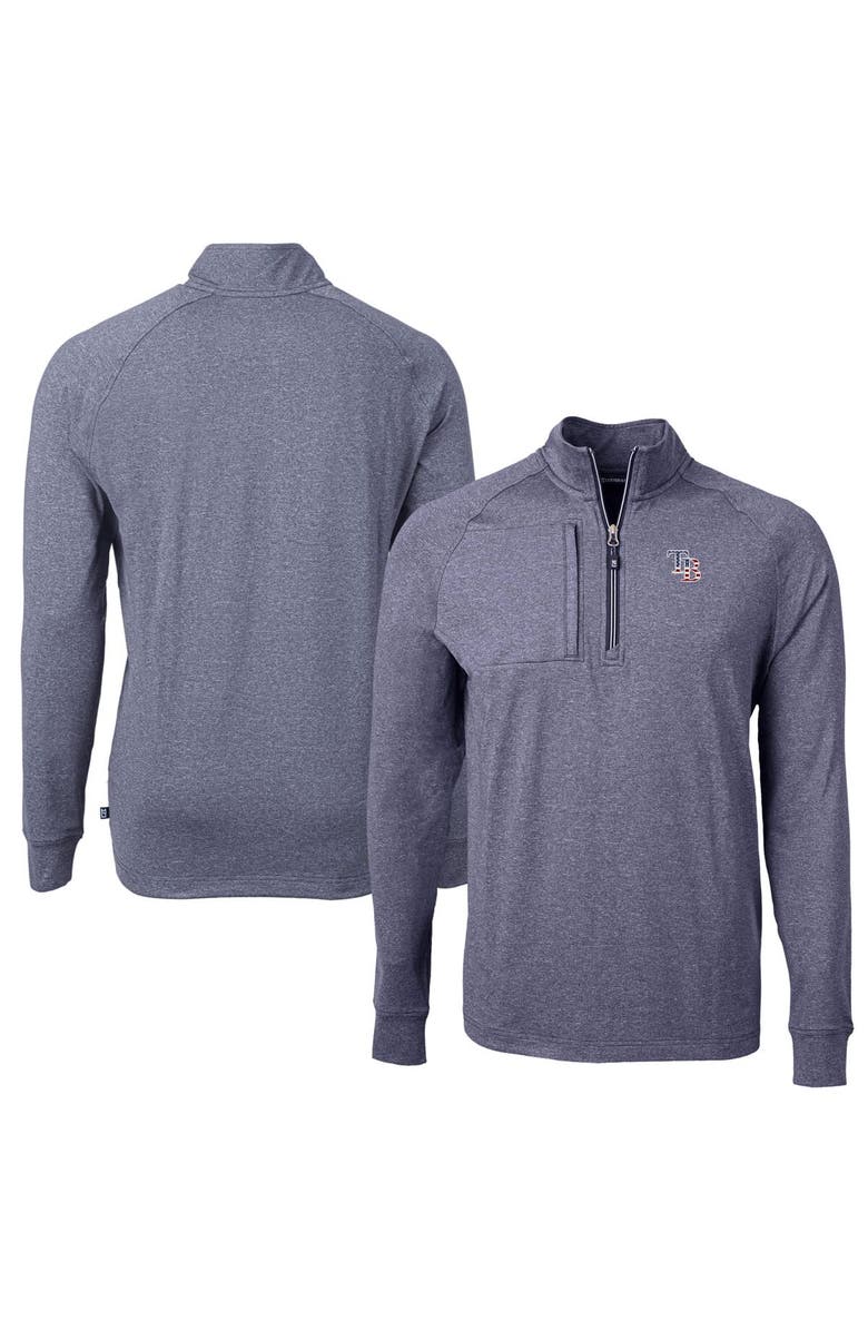 Cutter & Buck Men's Cutter & Buck  Heather Navy Tampa Bay Rays Americana Logo Big & Tall Adapt Eco Knit Stretch Recycled Quarter-Zip Pullover Top, Alternate, color, 