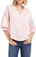 Karen Kane Satin Lantern Sleeve Button-Up Shirt