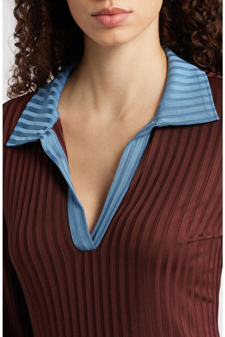 Natalia Colorblock Long Sleeve Polo, Alternate, color, CHOCOLATE BROWN