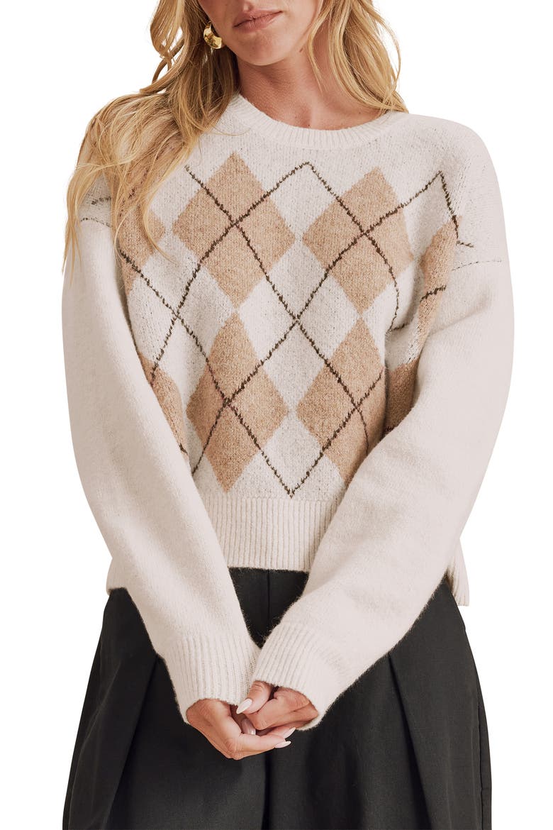 Astrid Argyle Sweater, Main, color, PALE OAK BEIGE HEATHER