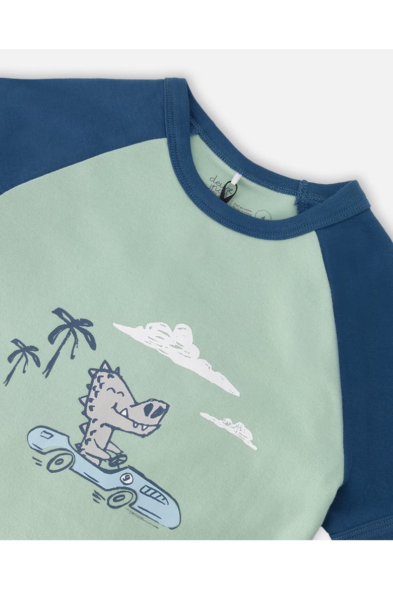 Organic Cotton Crocodile Two-Piece Pyjama Set, Alternate, color, Green Printed Crocodiles