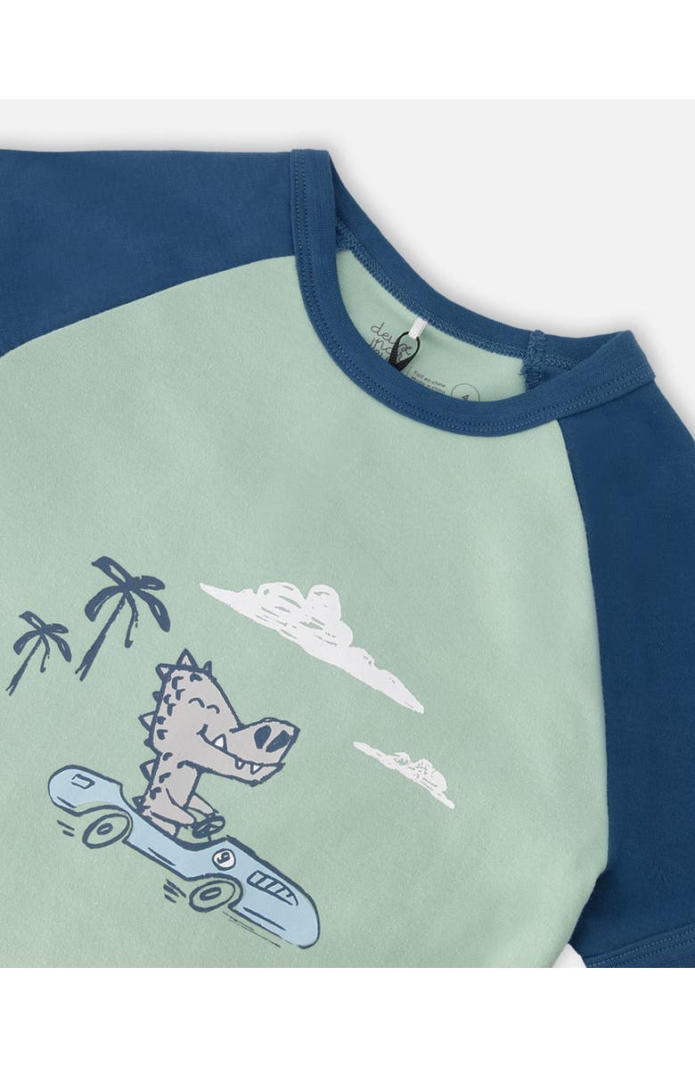 Deux par Deux Organic Cotton Crocodile Two-Piece Pyjama Set, Alternate, color, Green Printed Crocodiles