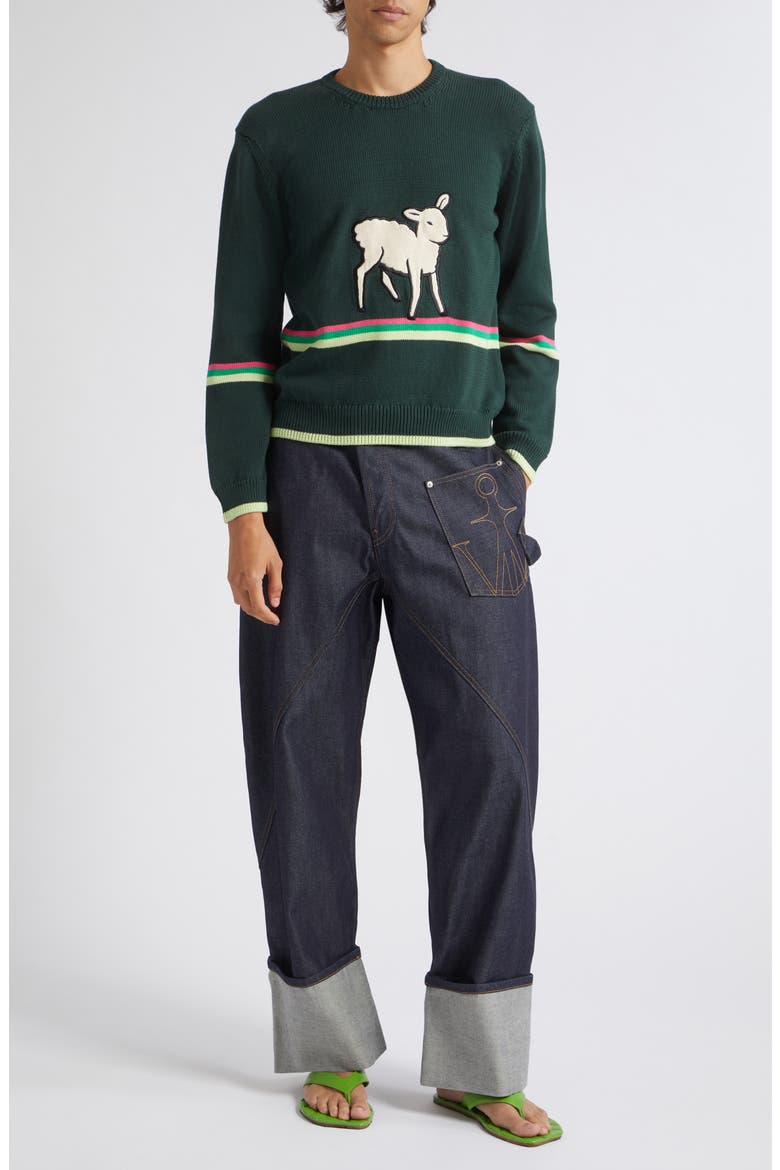 Sheep Crewneck Sweater, Alternate, color, DARK FIR