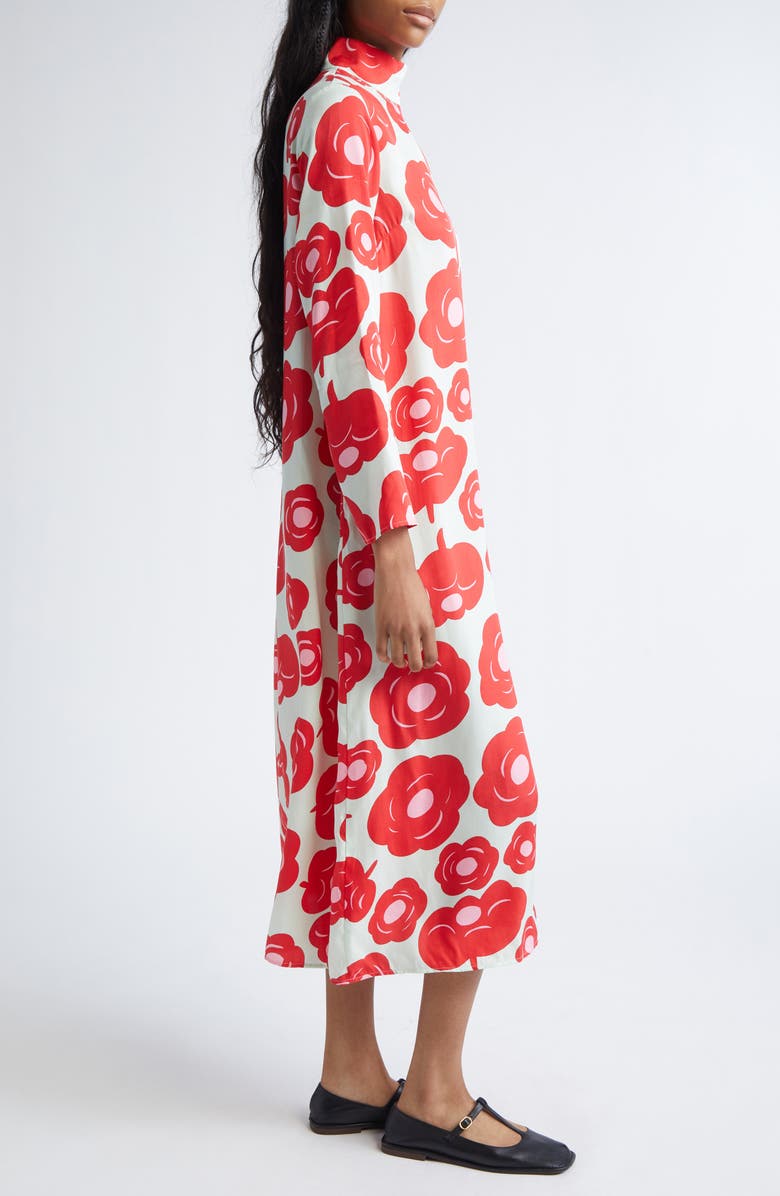 Marimekko Aikakausi Long Sleeve Midi Shift Dress, Alternate, color, Light Turquoise Red Pink