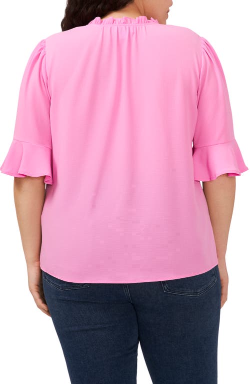 Cece Split Neck Blouse In Bright Peony