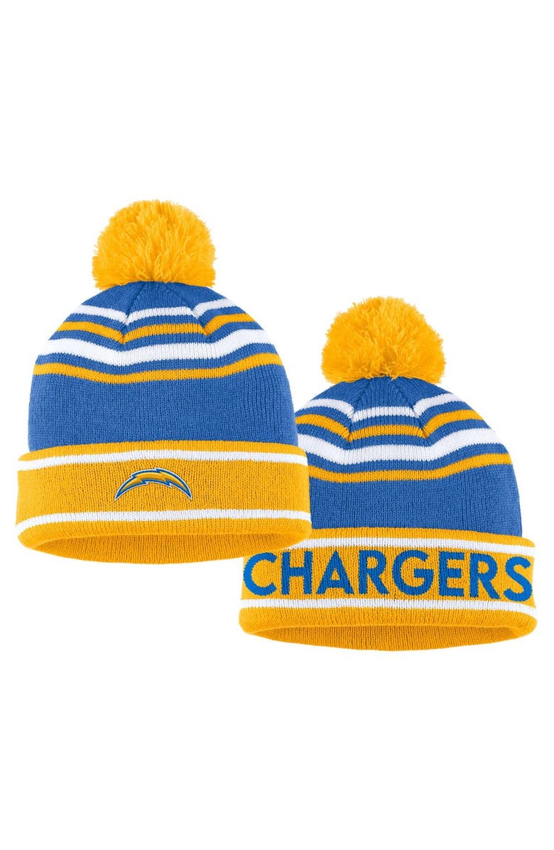 WEAR by Erin Andrews Women's WEAR by Erin Andrews Powder Blue Los Angeles Chargers Colorblock Cuffed Knit Hat with Pom and Scarf Set, Alternate, color, Powder Blue