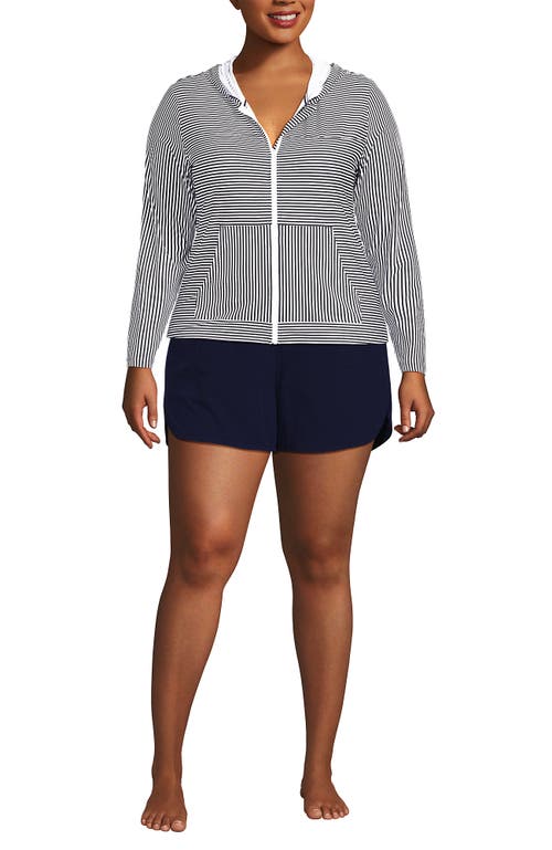 Lands' End Long Sleeve Hooded Full Zip Upf 50 Rash Guard In Deep Sea Navy Mini Stripe