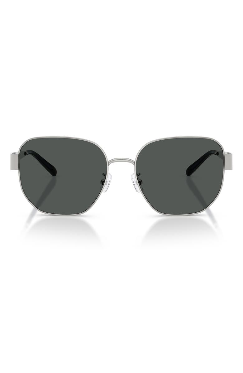 Tory Burch 56mm Irregular Sunglasses, Main, color, Silver / Dark Grey