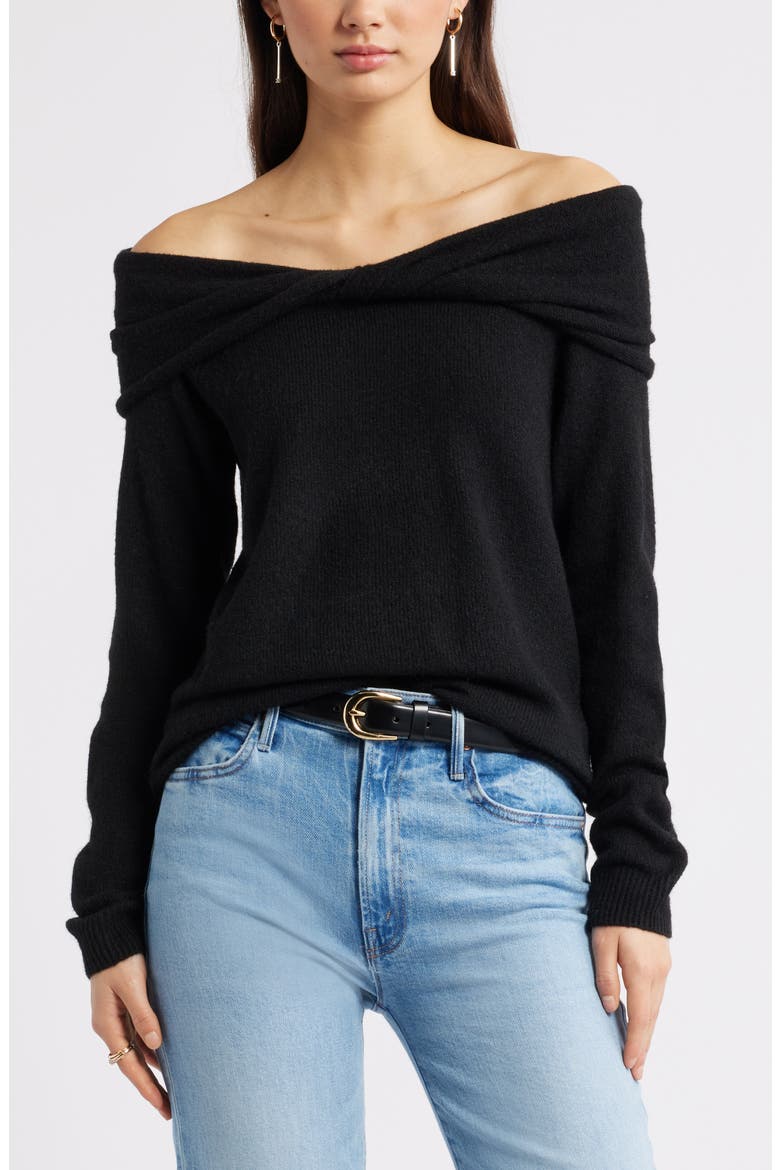 Twisted Collar Sweater, Main, color, BLACK