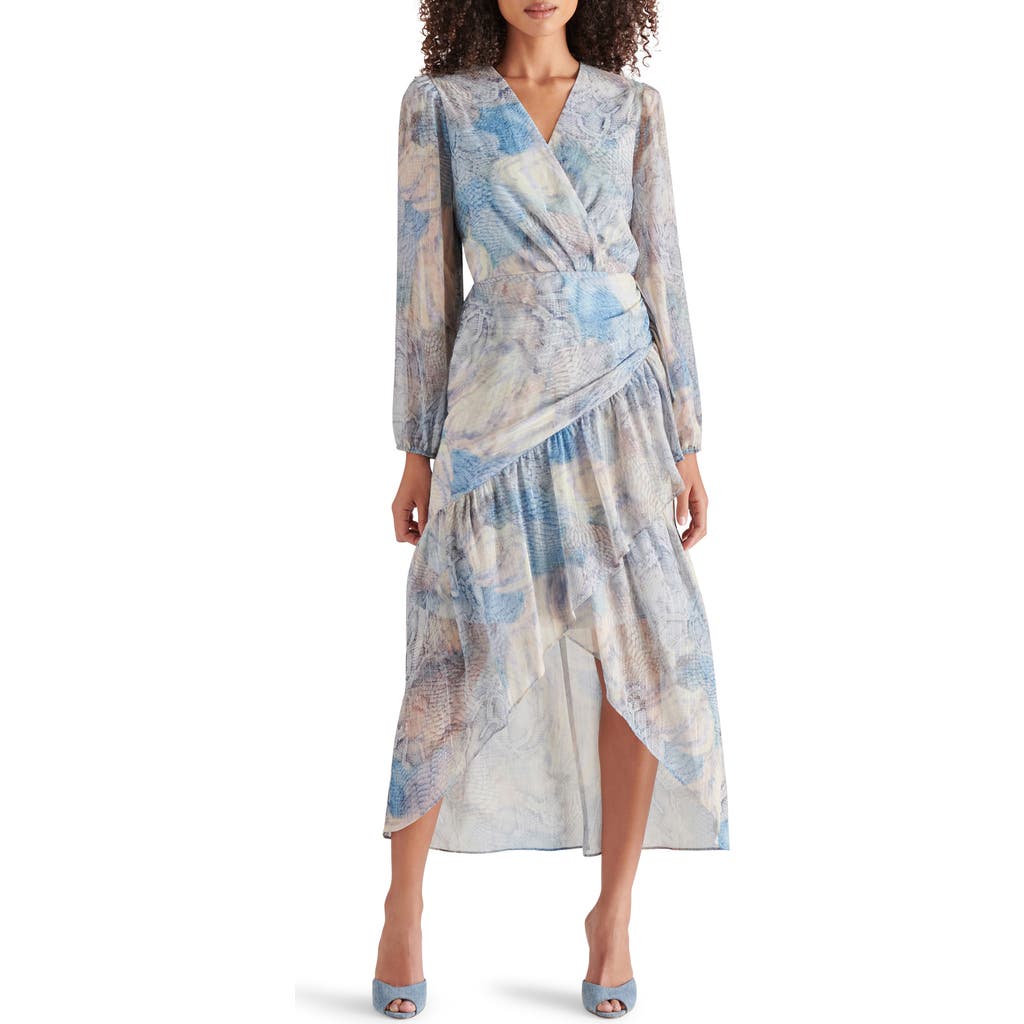 STEVE MADDEN STEVE MADDEN RENATA ABSTRACT SNAKESKIN PRINT METALLIC STRIPE LONG SLEEVE DRESS